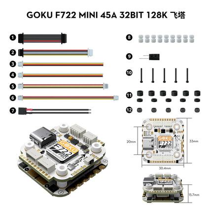 Flywoo GOKU F722 Pro Mini V2 45A 32Bit 128K 20X20 Stack Plug&Play O4 / O4 Pro